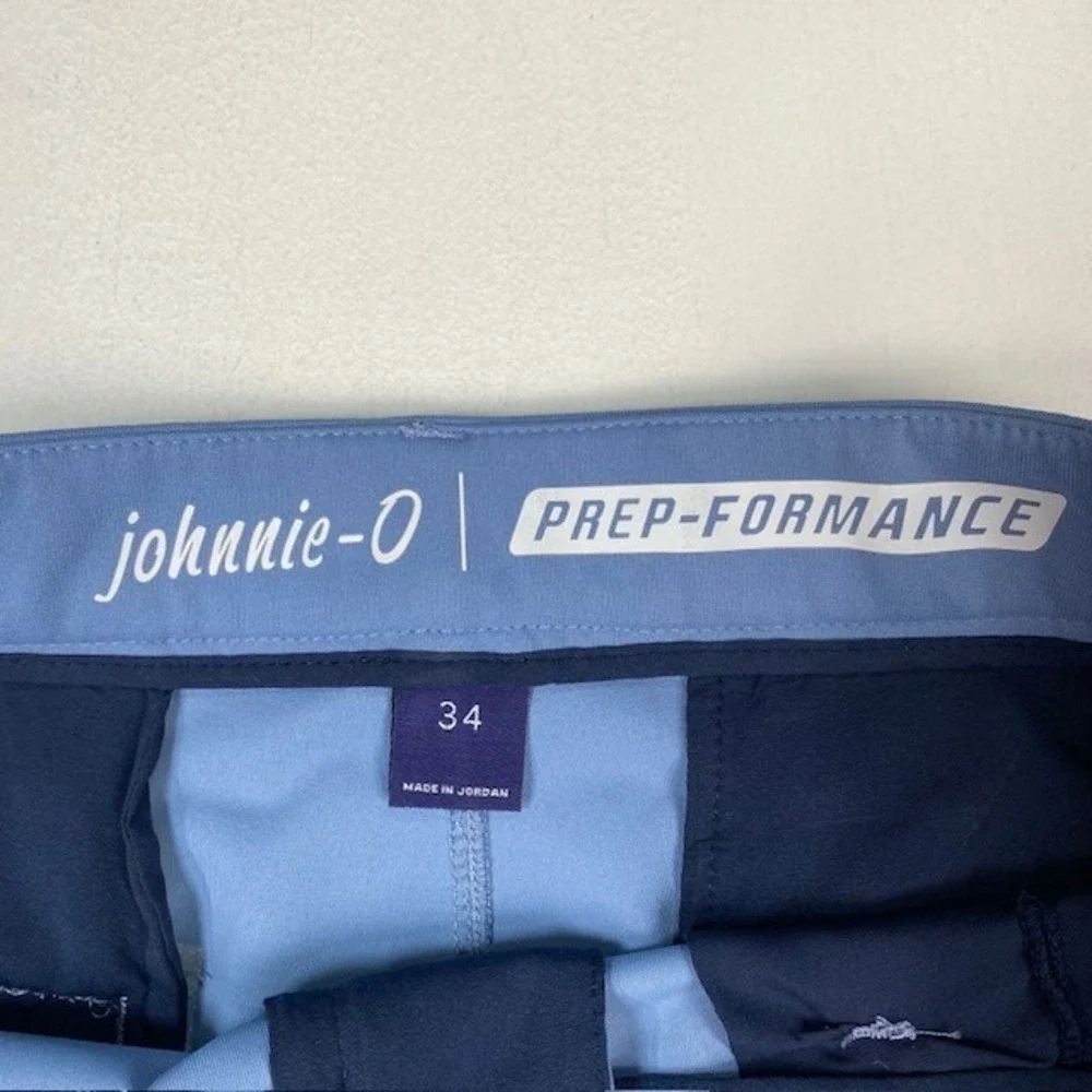 Johnnie-O Prep-Formance Golf Shorts Mens 34 Ripple Blue JMSH1700 Flat Front 9